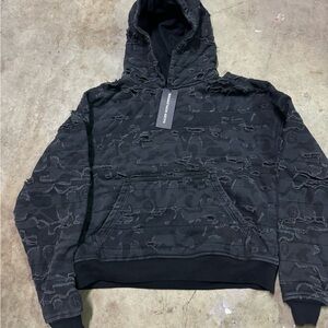 Black Distressed Oversized Cropped Hoodie Men S